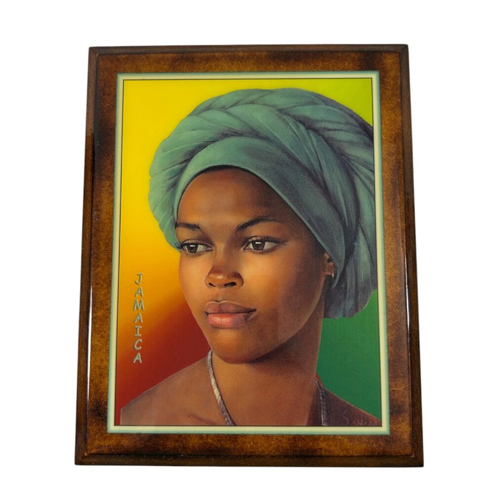 Vtg Jamaican Woman Portrait Wall Art SN Kraft Ltd Lacquered MDF Wood Souvenir